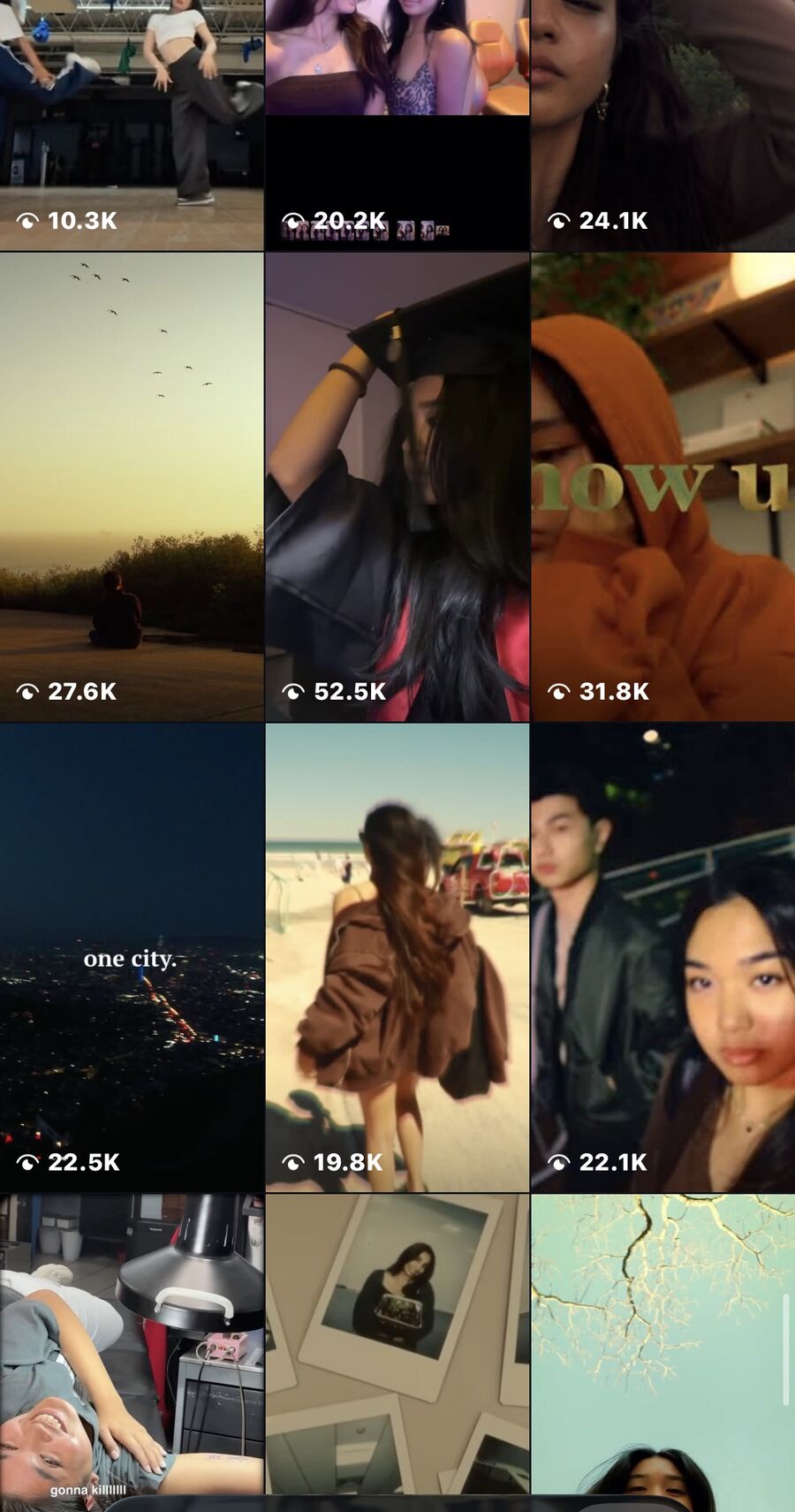 Grid of POV.Julienne Instagram reels with view counts