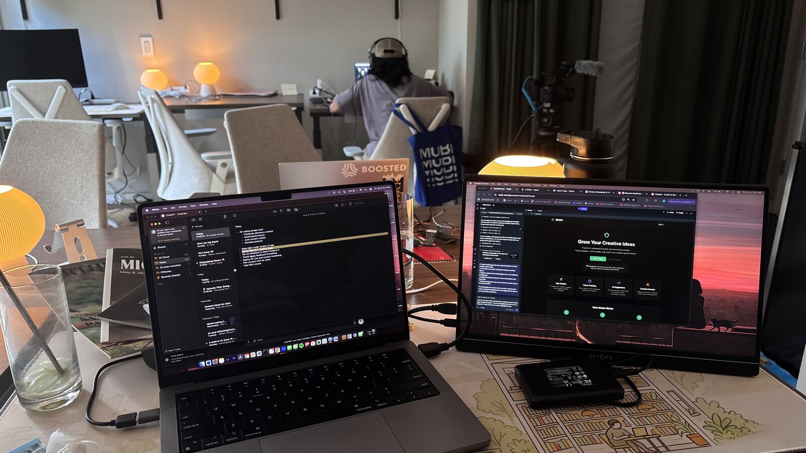 Desk setup, vibe coding a content tool
